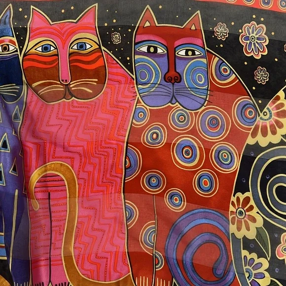 Laurel Burch scarf - 100 silk with cats print
